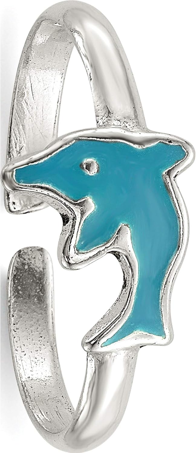 Sterling Silver Polished Enameled Dolphin Toe Ring - Jewelry By Sweet Pea