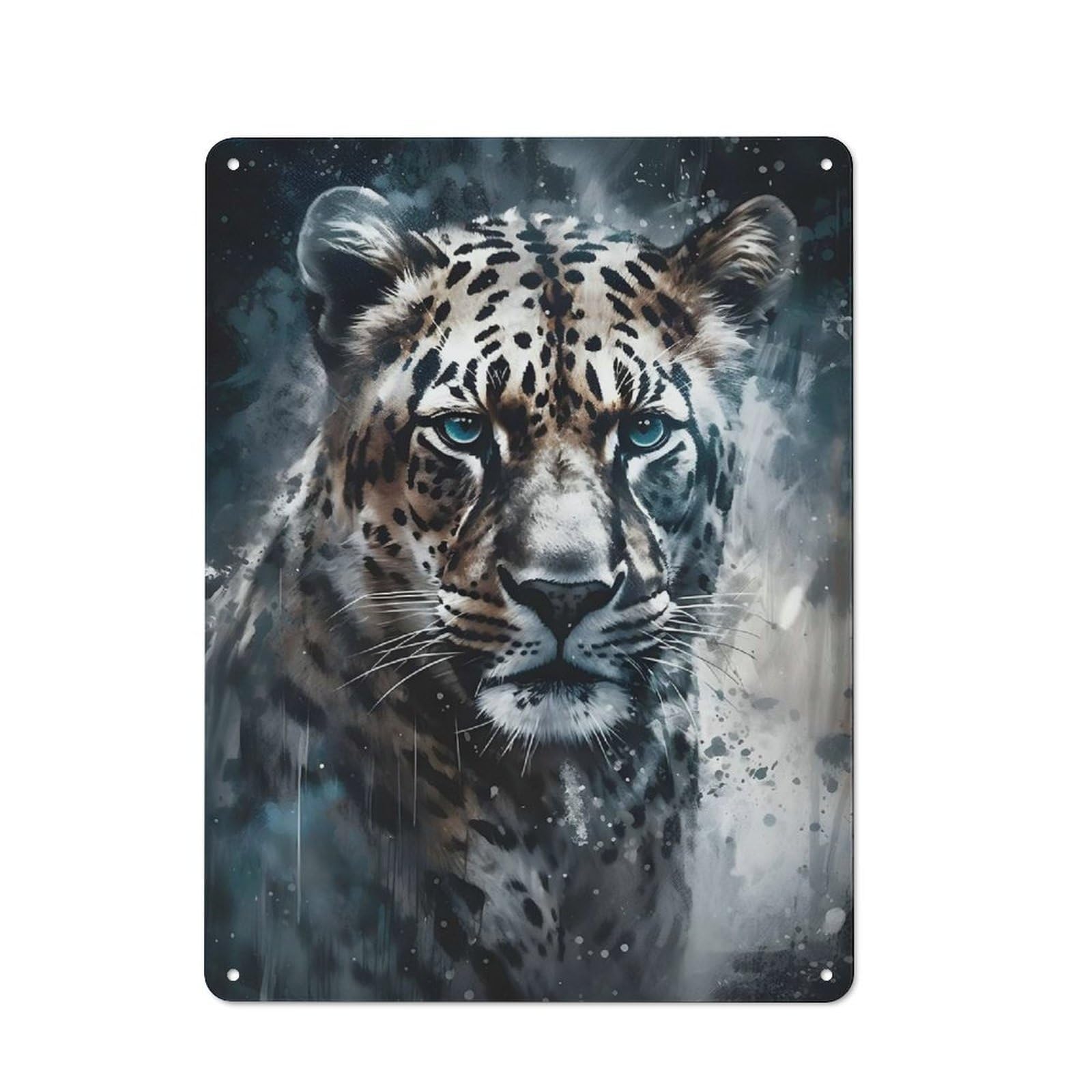 Junmoney Leopard Portrait Painting Simple Retro Tin Sign 40X30cm, Study Room Decor For Home Office, Reading Corner Or Bedroom