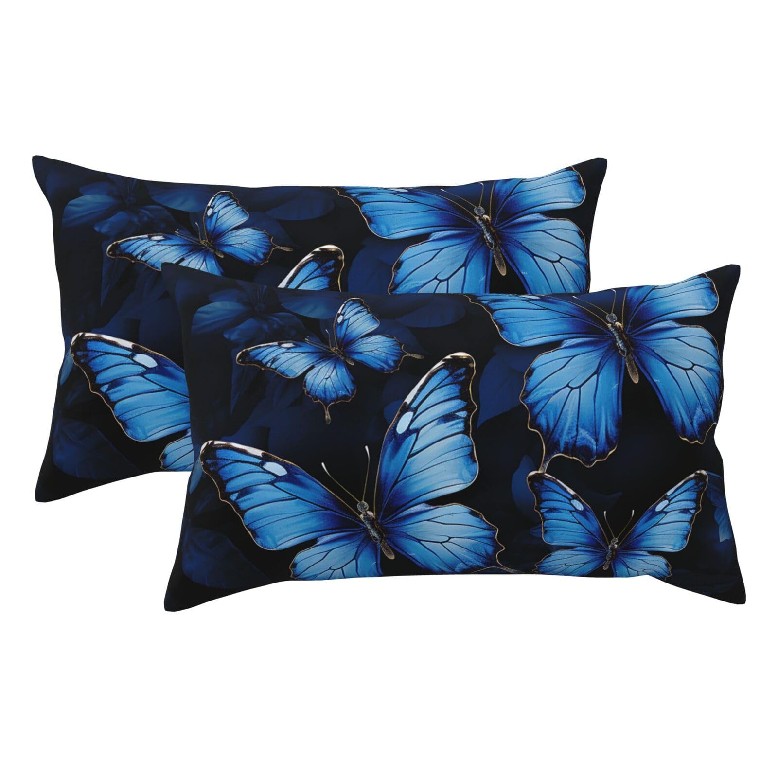 2 Pack King Pillow Cases with Hidden Zipper, Soft Breathable Pillow Covers for Hair and Skin, Dark Blue Butterflies Pillowcases 20"x36" Bed Pillow Protectors Cover for Sleeping Gifts