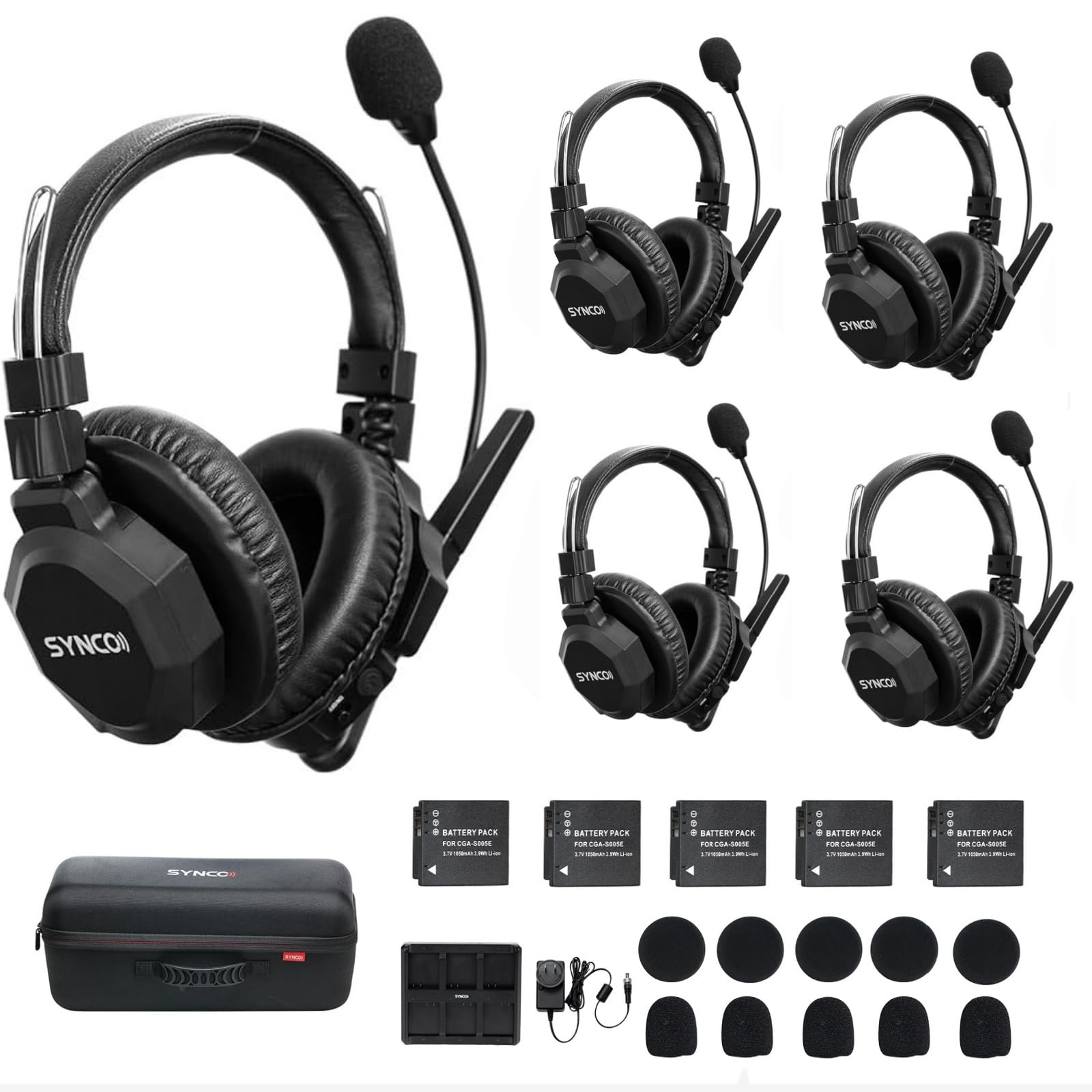 SYNCO XTALK Xmax5 Sistema di Comunicazione Interfono Senza Fili, Sistema di Comunicazione 2.4GHz 500 Metri Cuffie Dual-Ear per Comunicazione di Team per Spettacoli dal Vivo, Performance sul Palco