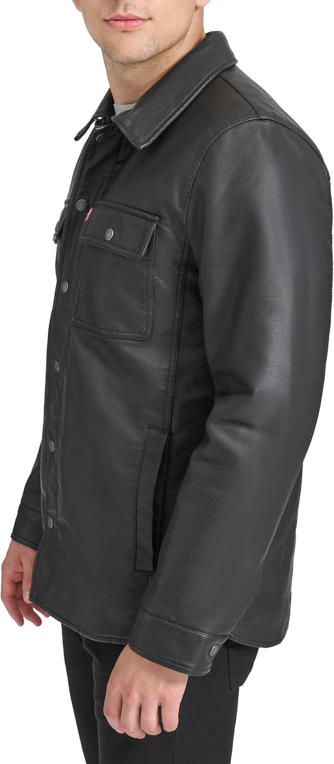 Levi's Men's Buffed Cow Faux Leather Hooded Trucker Jacket - Image 3