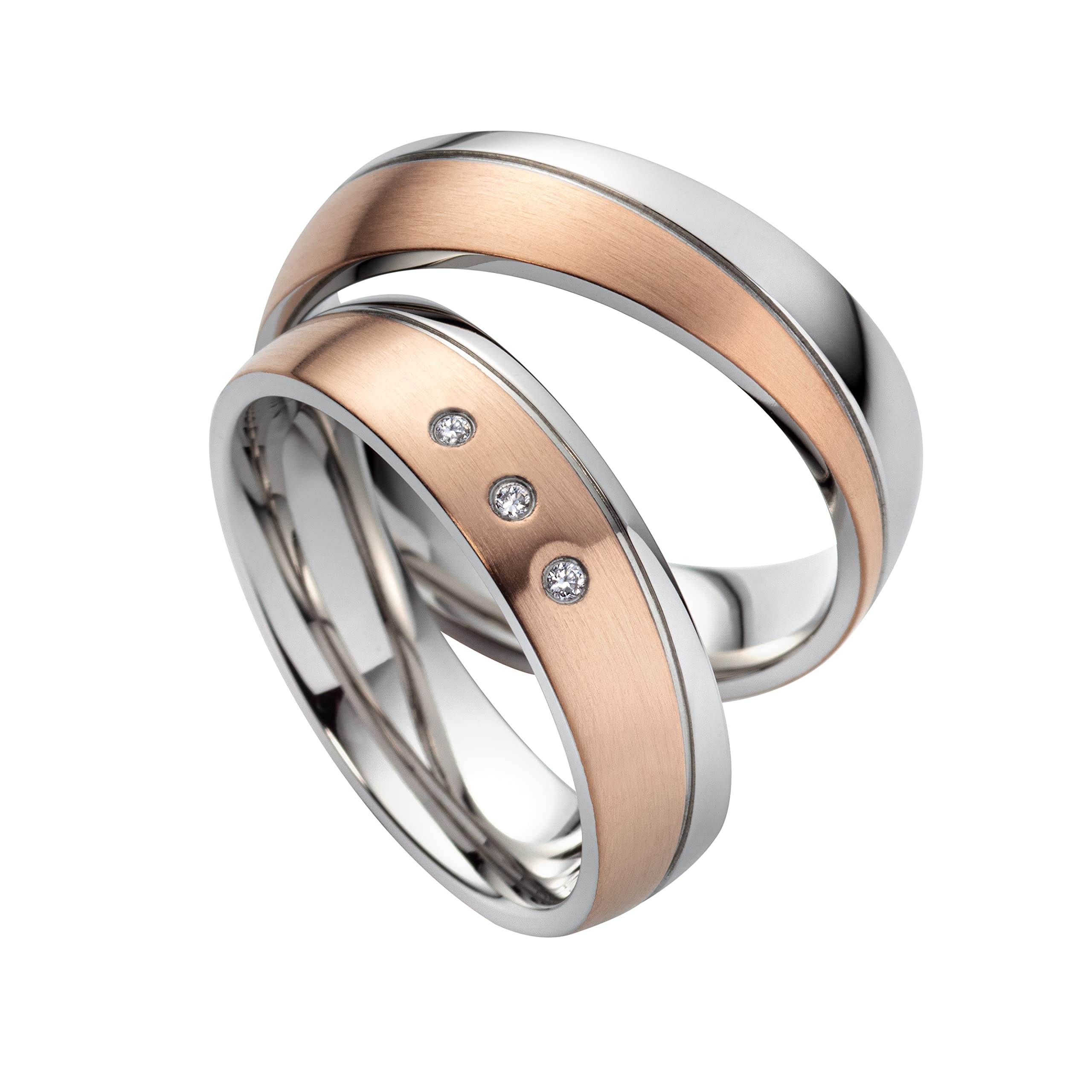 Paar Eheringe Partnerringe Verlobungsringe Edelstahl mit Zirkonia + Gravur Antragsringe Trauringe Eheringe silber rosé | 8012