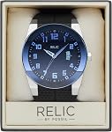 Relic par Montre en acier inoxydable et bracelet en silicone noir Jake Silver pour hommes Fossil (modèle : ZR11861)