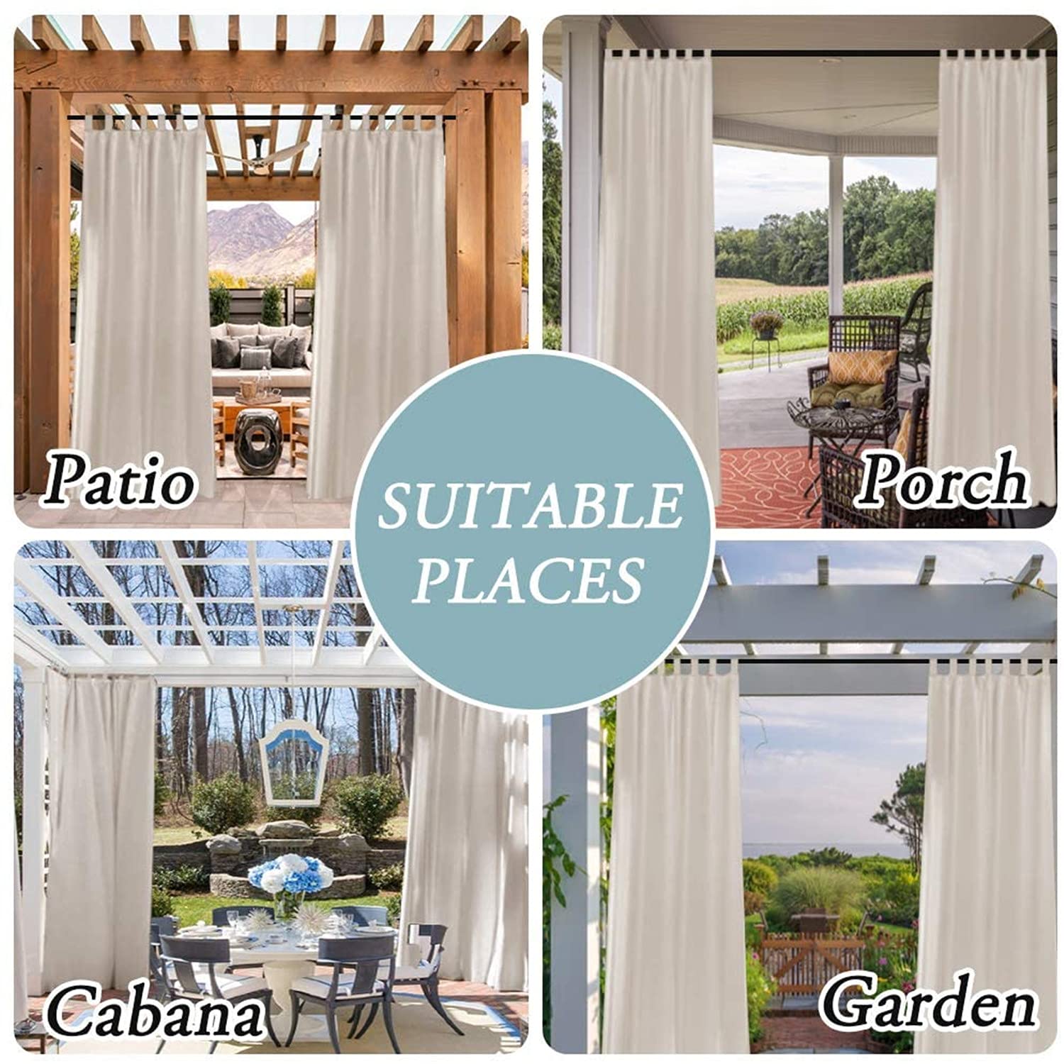 Tenda esterna per patio, parte superiore della linguetta appiccicosa rimovibile per una sospensione facile e non scivolosa, ponte esterno impermeabile bianco, 2 pannelli (2 x 132 x 213 cm,