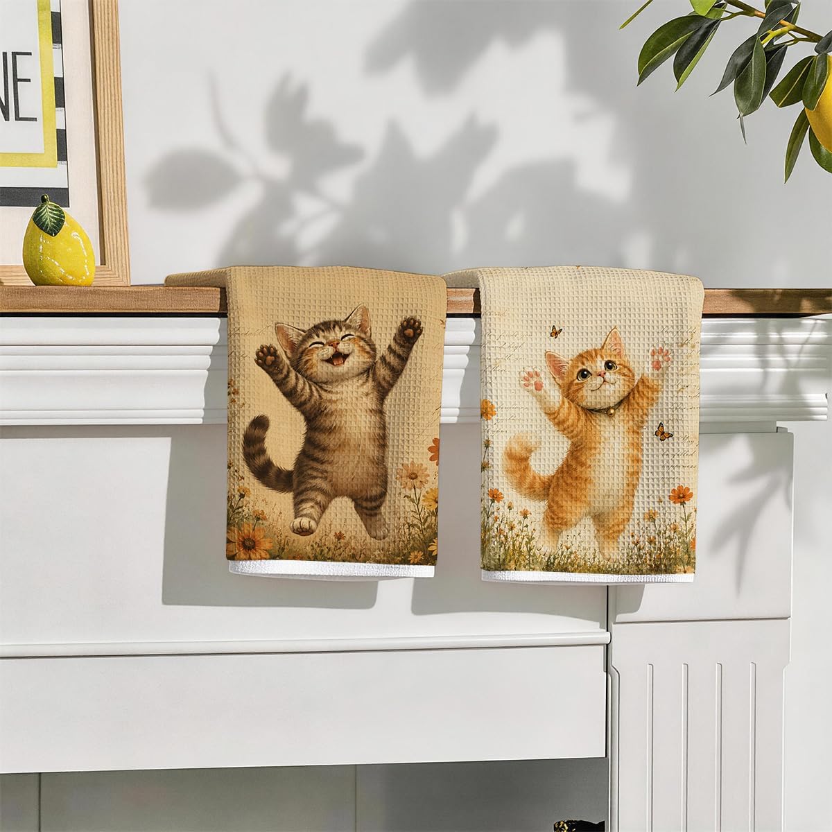 4Pcs Cute Cat Kitchen Towels, Cat Gifts for Women Tea Dish Towel 14x24Inch image 3