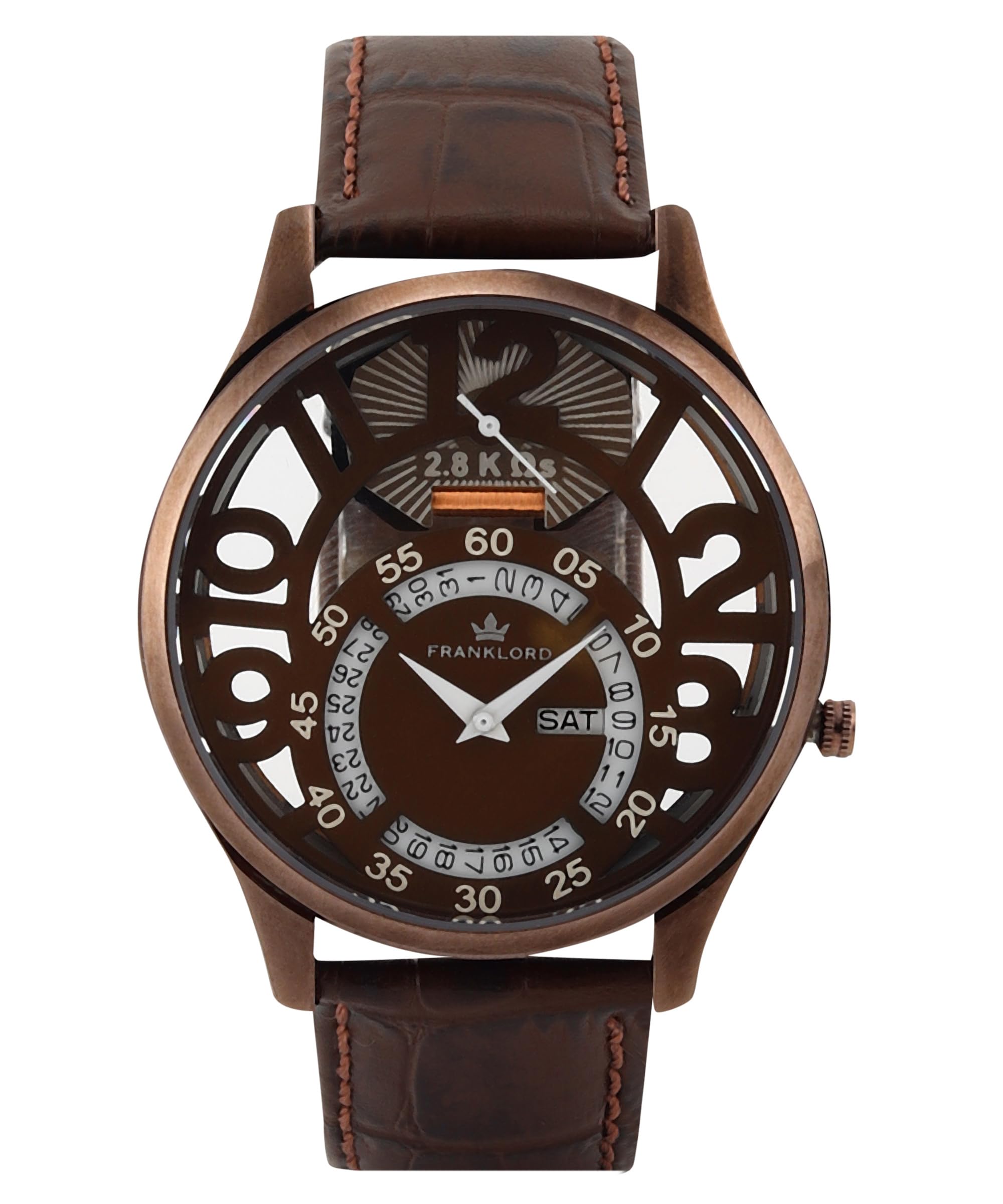 Franklord Skeleto Anatomy Side Second Watch | Brown Dial & Leather Strap Analog Watch for Men | Premium Round Dial with Day & Date Function | Stylish Wrist Watch with Premium Leather Strap (B0CTWZY6F3) Amazon Price History, Amazon Price Tracker