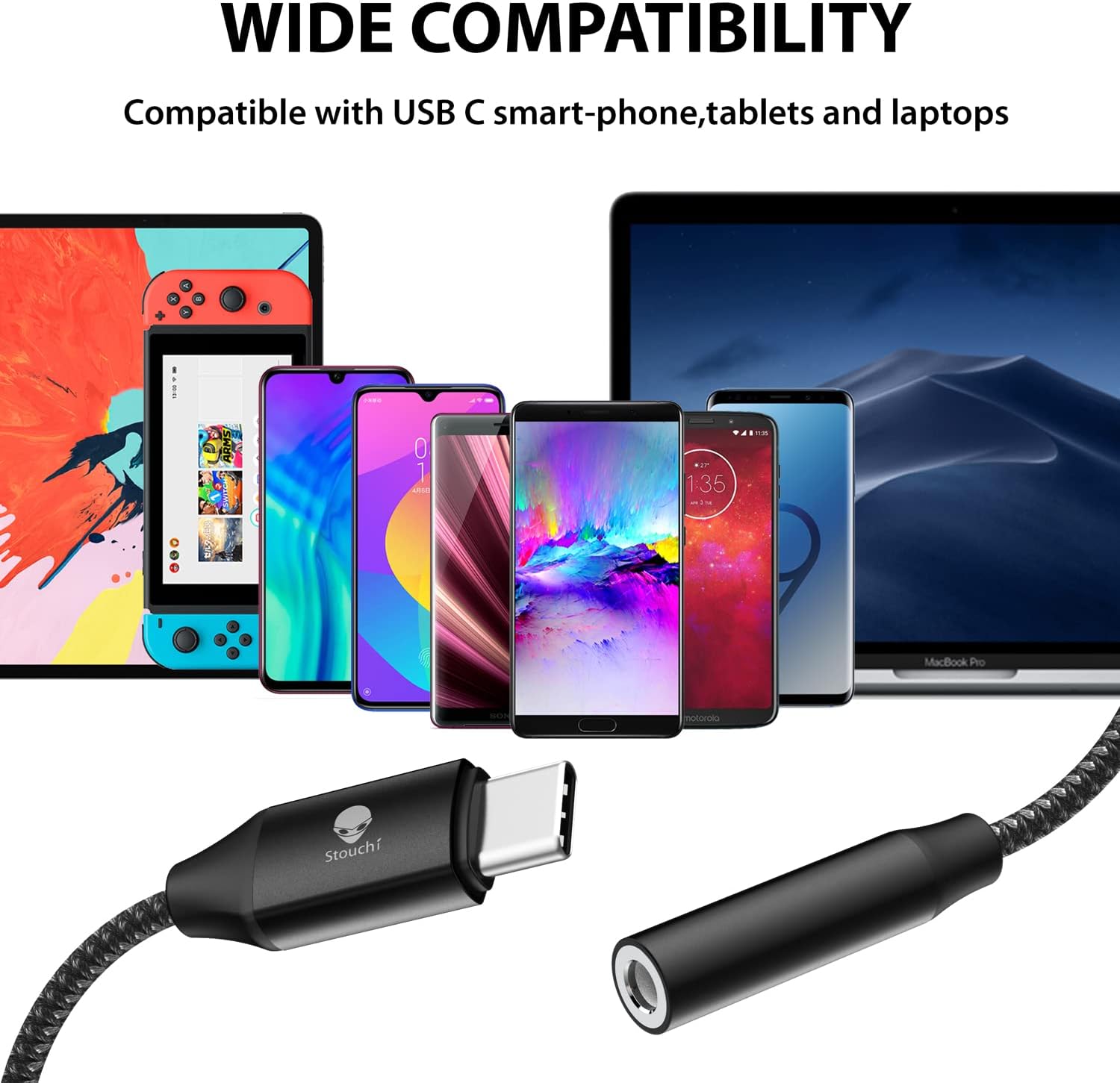 Stouchi USB C to 3.5mm Female Adapter, Type C Headphone Audio Jack Cable Cord Hi-Fi Dongle for Samsung Galaxy S22 S21 Ultra Z Flip Note 20,iPad Mini 6th, Pixel 7/6a/6 - Black