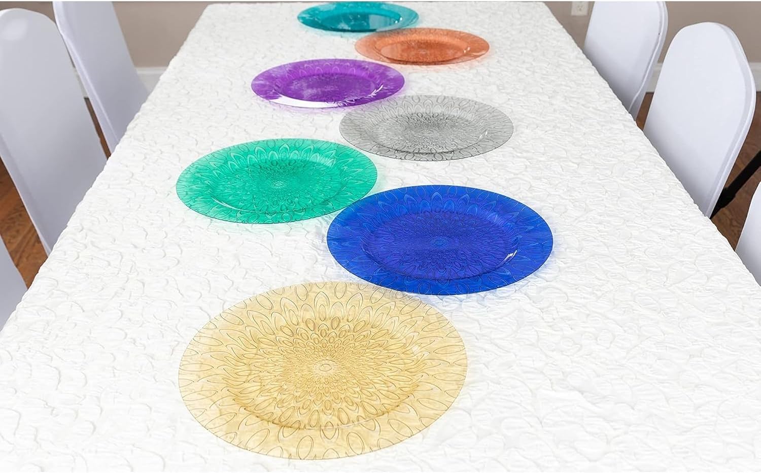 PARTY BARGAINS 13 Inch Plastic Charger Plates, Raindrop Transparent Lavender, 16 Pack
