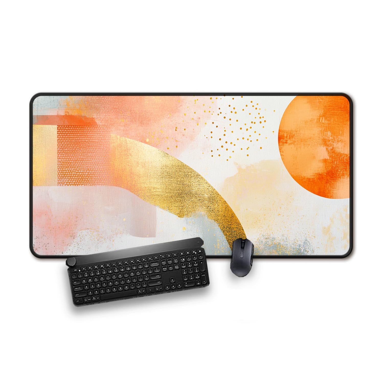 Abstract Waves Gaming Mousepad - Extra Large Desk Mat, Anti-Slip Rubber Base, Smooth Surface for Gamers & Office (Orange, 24 x 13.5 inches)