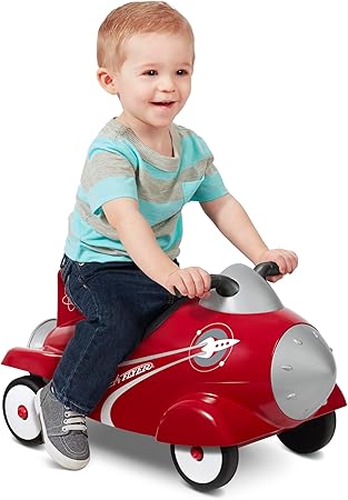 Radio Flyer Retro Rocket, for Toddlers 1-3, 3-in-1 Push Walker Ride On Rocket with Sensory Activities, Under-Seat Storage, Lights and Sounds, 42 lb Capacity, Toddler Ride On Toys