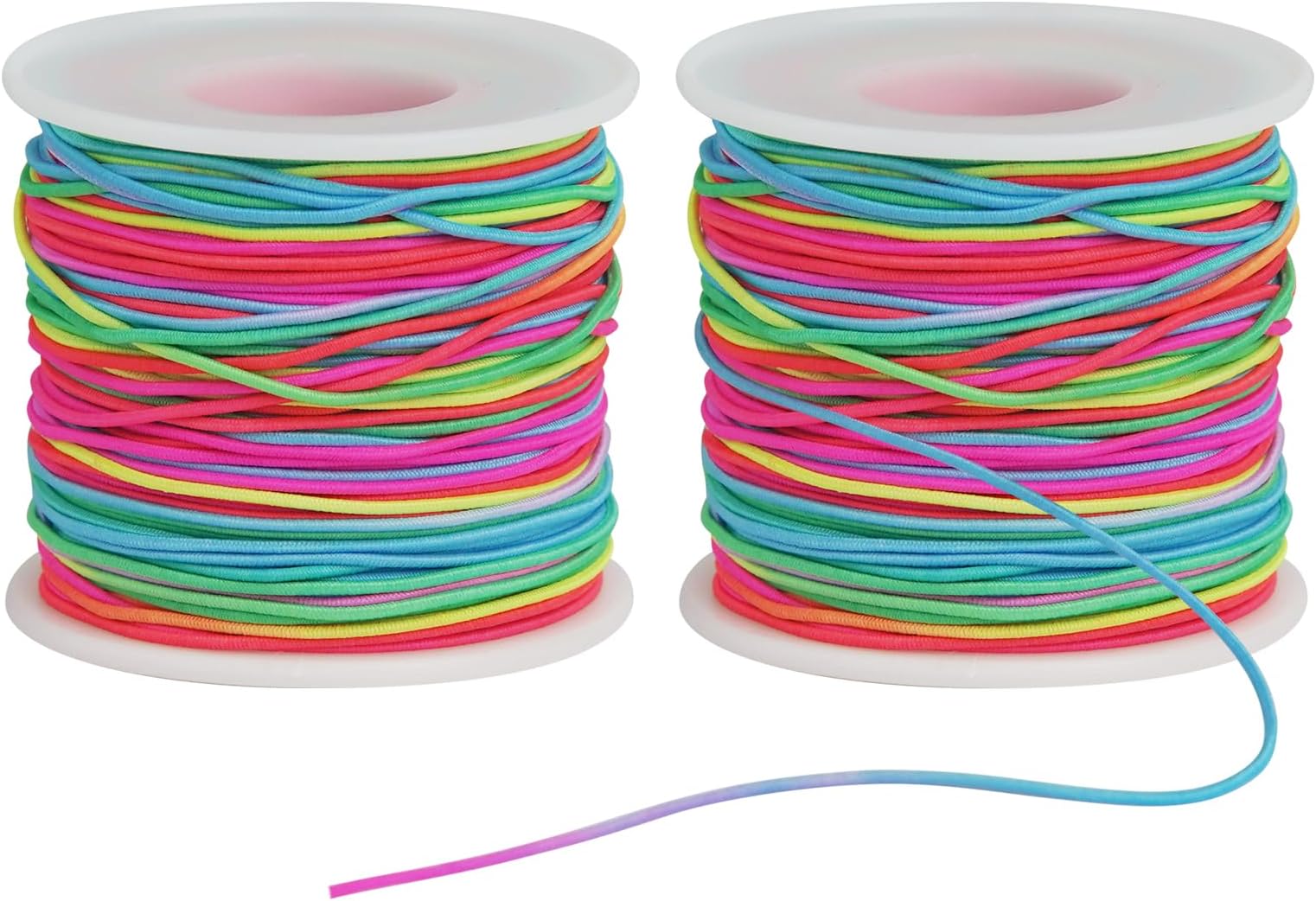 Ohtomber Bracelet String Elastic Cord - 2 Rolls 1MM Rainbow Stretchy String for Bracelet Making, Thread for Clay Beads, Jewelry, Necklaces, Sewing and Crafts