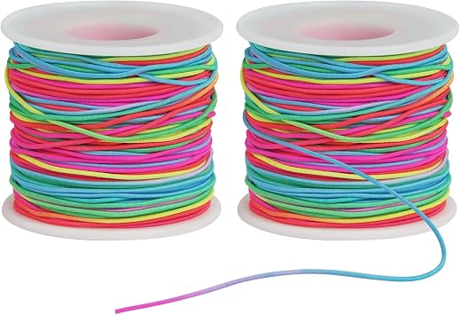 Ohtomber Bracelet String Elastic Cord - 2 Rolls 1MM Rainbow Stretchy String for Bracelet Making, Thread for Clay Beads, Jewelry, Necklaces, Sewing and Crafts