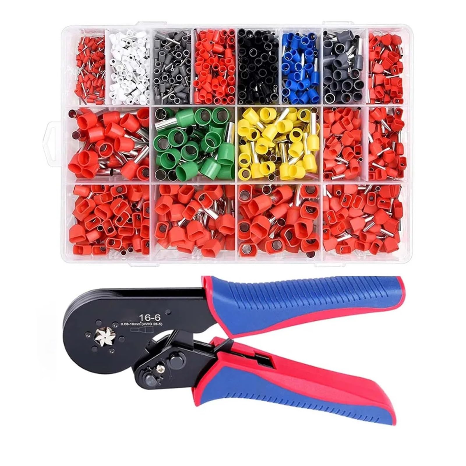 Wire Crimper Tool Kit, Hexagonal Ferrule Crimp Tool AWG 28-5 Wire Ferrule Crimper with 1200 PCS Single-Line Double Wire Ferrule