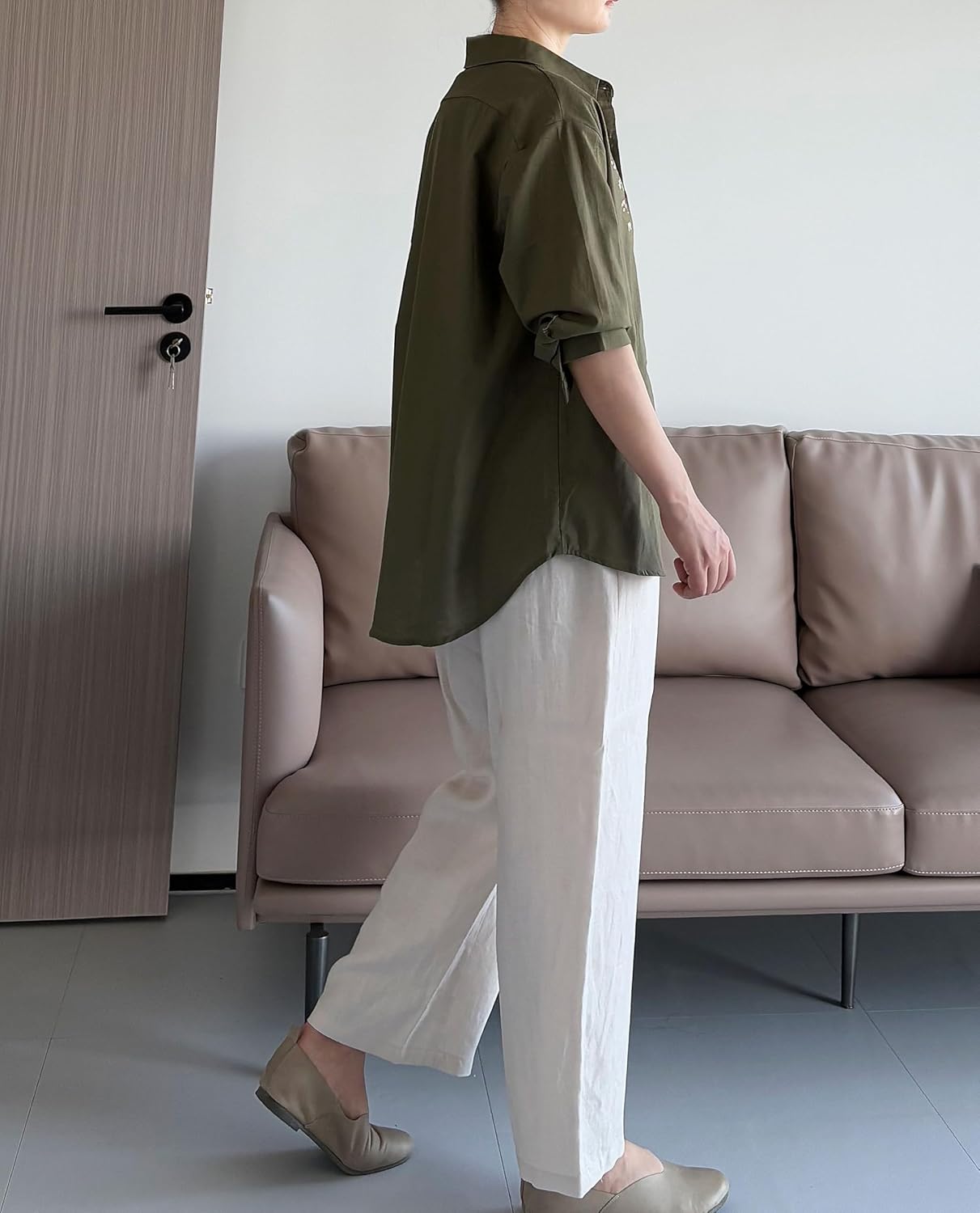 Minibee Women's Button Down Shirts Cotton Linen Long Sleeve Collared Casual Blouses Embroidered Tunic Tops - Image 5