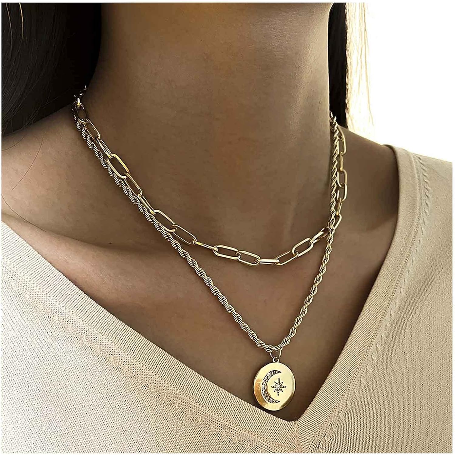 Inilbran Collana Con Catena A Graffetta A Strati Vintage Boho Collana inilbran-collana-con-catena-a-graffetta-a-strati-vintage-boho-collana