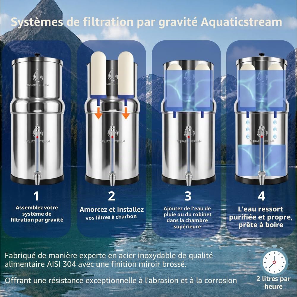 8.5L Gravity Filtration System | Coldstream FTO+ Filters + 7" Stainless Steel WaterView