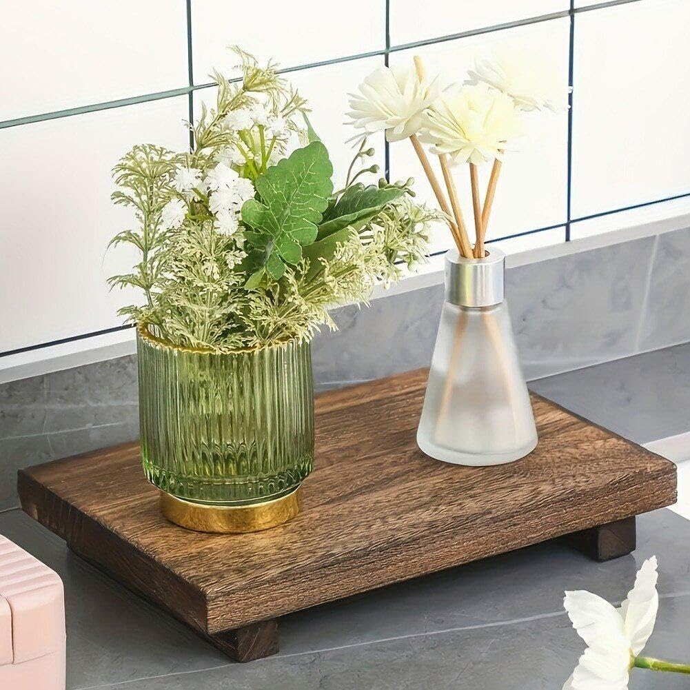 Vassoio Organizer In Legno Rettangolare Per Bagno E Cucina - Porta Profumi, Candele E Gingilli