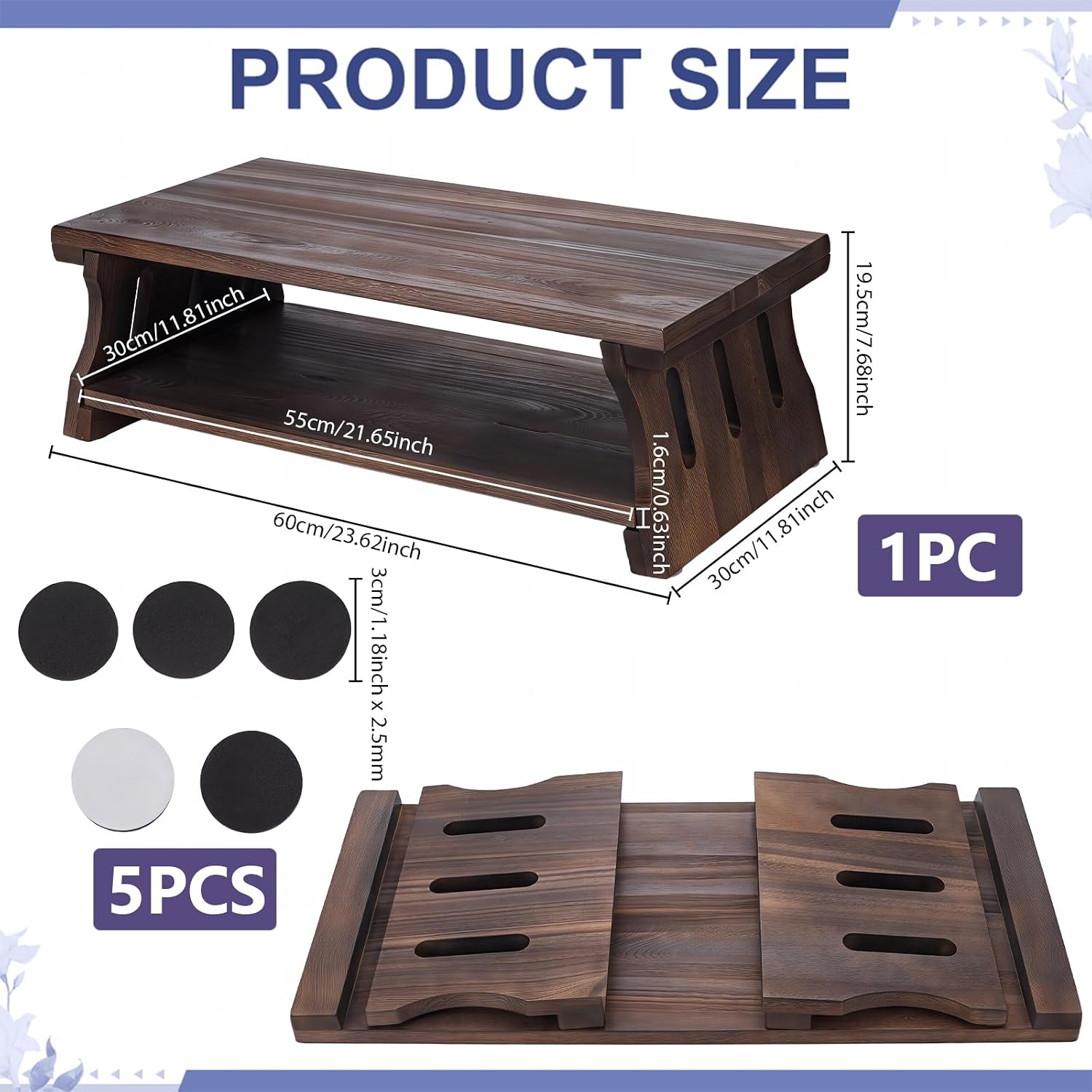 Japanese Floor Table for Tea Rituals, Wood Folding Altar Table