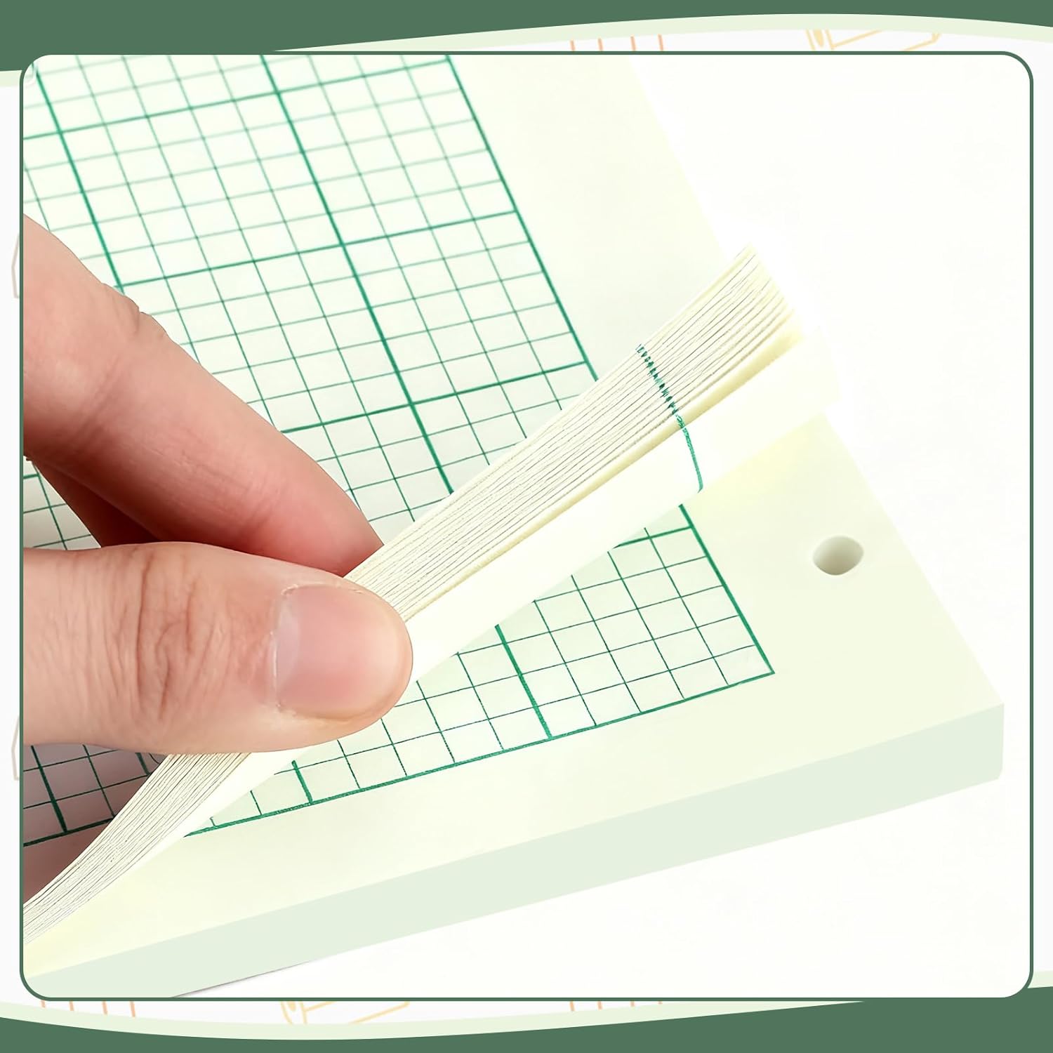 Feifeiya 8 Pack Engineering Paper Notebook Graph Paper Pads 8.5 x 11 Inches Engineer Computation Pad with Plastic Rulers 12 Inch,3 Hole 5x5 Quad Grid Engineering Pad, 100 Sheets/Pack (Green)