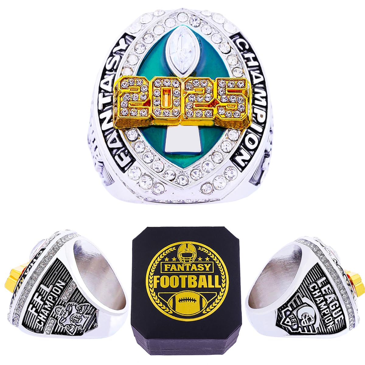ZZXZJW 2025 Fantasy Football Championship Ring Trophy Award for Fantasy Football League Winner (Model 3, Size 11)