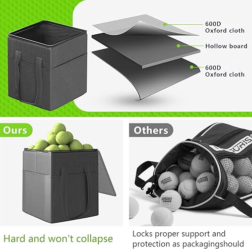 Miniatura 4 de Recogida de pelotas de tenis con ruedas - Cesta de pelotas de tenis plegable y ajustable en altura con bolsa de almacenamiento de pelotas y