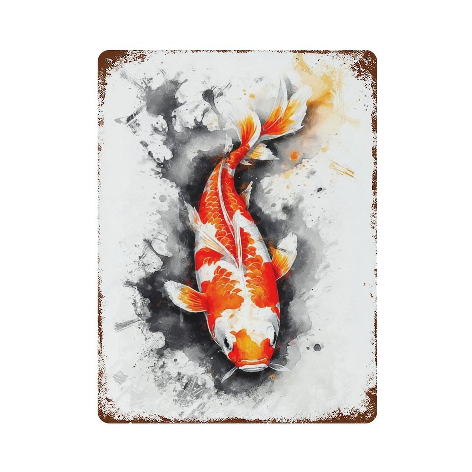 Garage Style Blazing Koi Vintage Rust Metal Sign 15.7"x11.8", Industrial Home Decor for Bar And Workshop