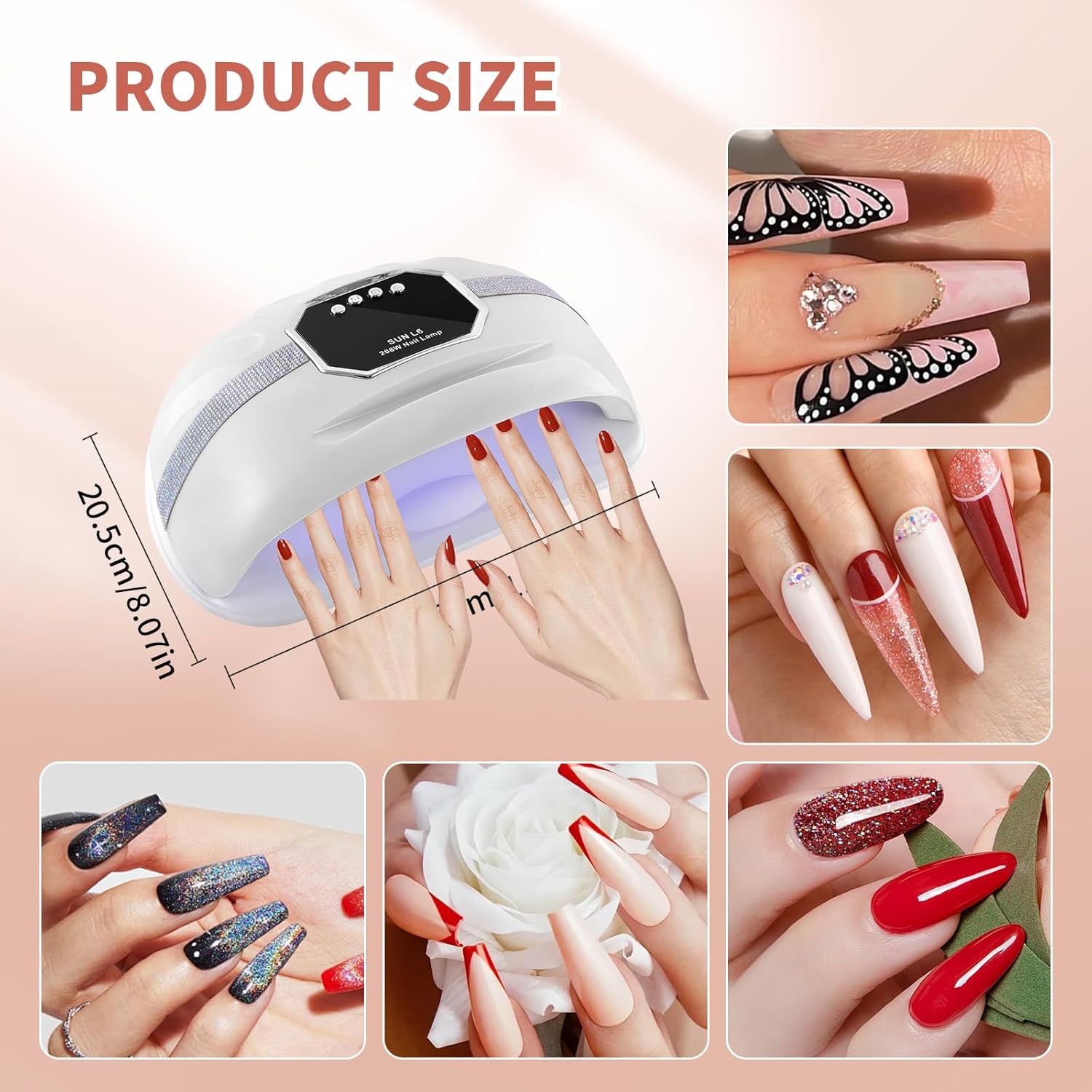 UV LED Nail Lamp for Two Hand, 268W Nail Dryer for Gel Polish, Large Space UV Light for Nails,45 LED Beads and Professional Manicure Nail Lamp with Automatic Sensor (White)