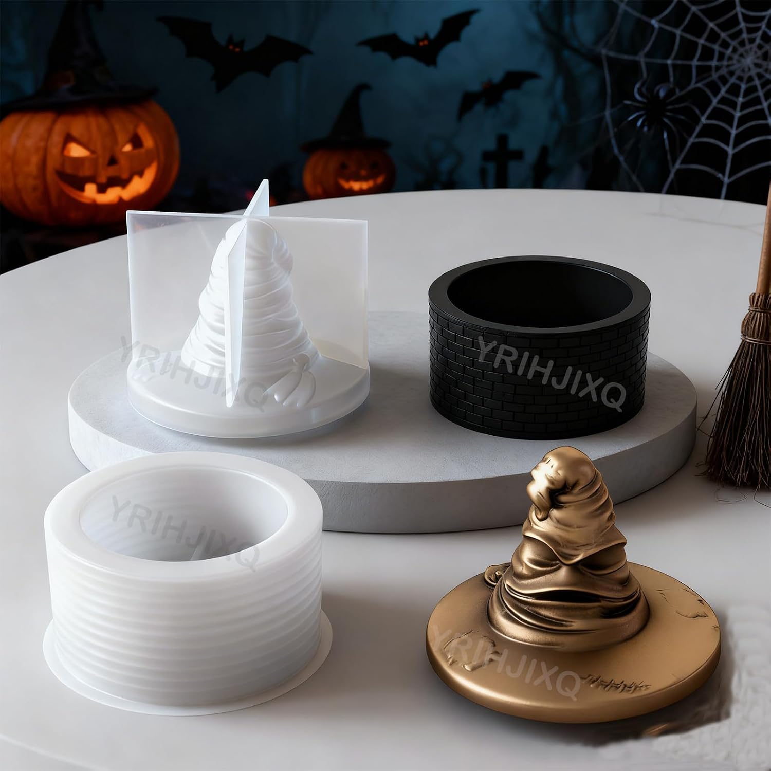 Resin Molds Silicone Jars with Lids Hat Epoxy Resin Casting Mold for DIY Candle Holder Jewelry Box Halloween Gypsum Polymer Clay Crafts