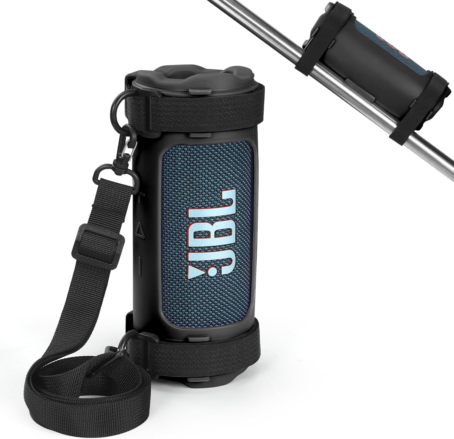 Silicone Case Sleeve Compatible with JBL Flip 7 Portable Speaker, Soft Skin Cover with Shoulder Strap and Bike Strap (Black)