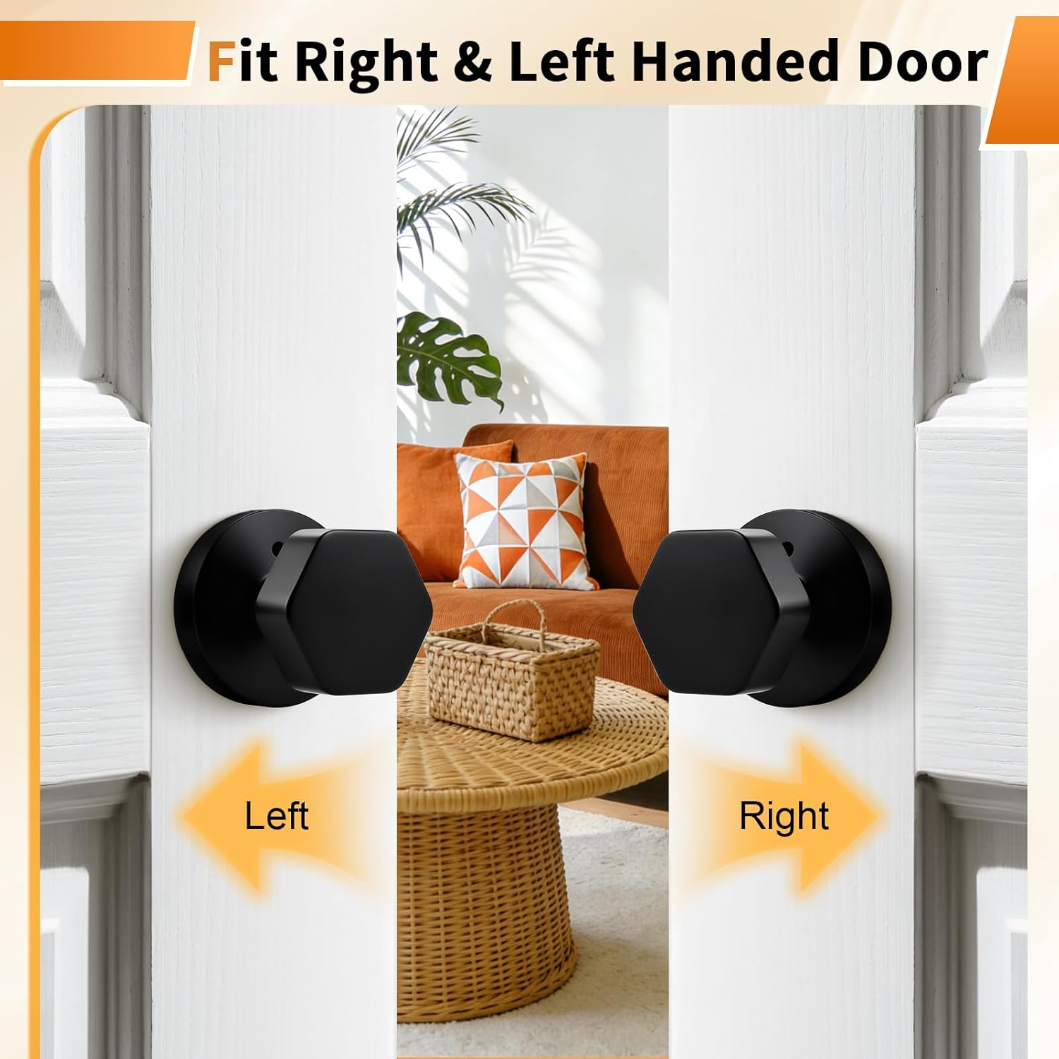 Probrico 6 Hexagon Privacy Door Knobs and 6 Black Closet Door Knobs Bundle Set, Black Interior Door Knobs for Bedroom Bahtroom Hallway