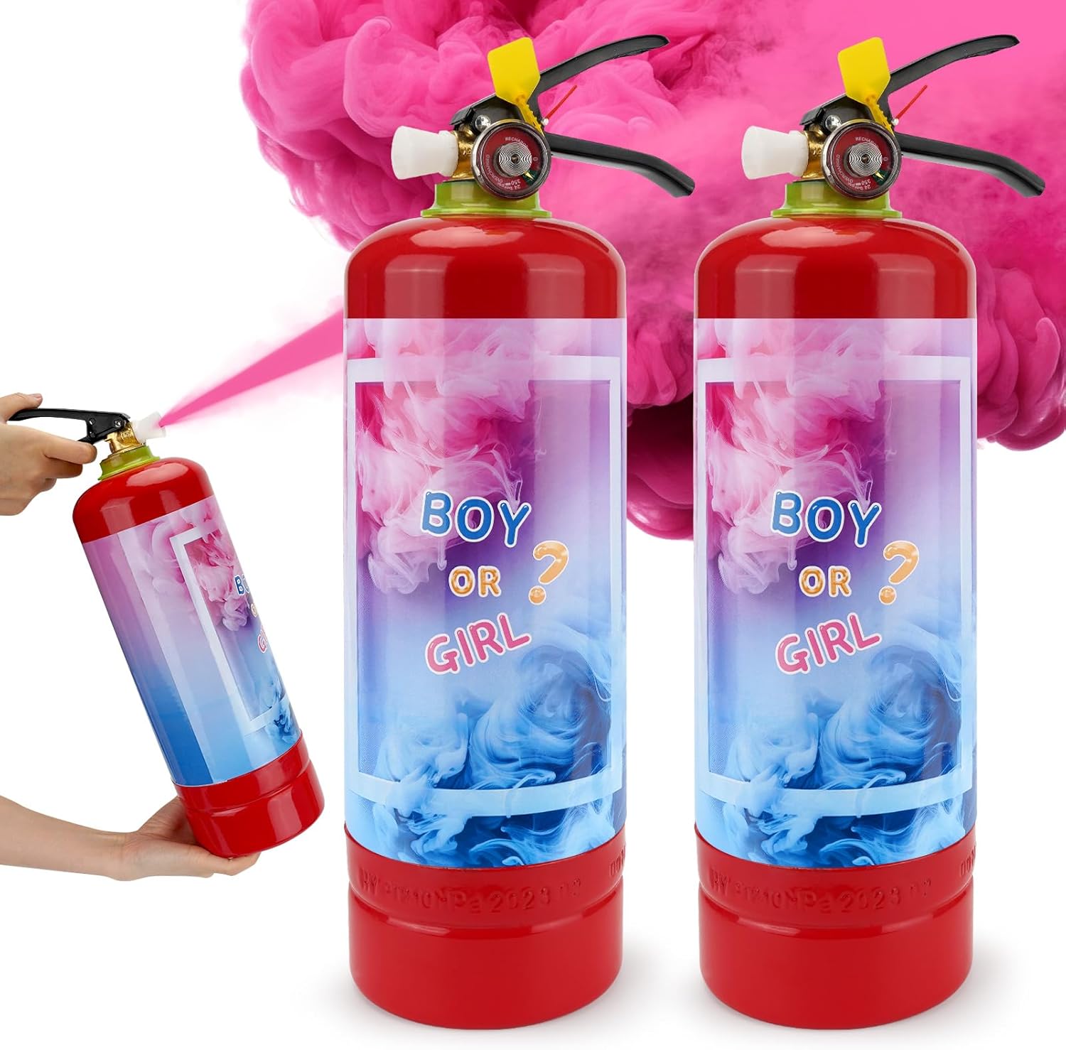 Giant Gender Reveal Fire Extinguisher 2 Packs, Gender Reveal Ideas, Baby Girl Reveal Party Ideas for Gender Reveal Decorations with 2.3ib Powder (Pink)