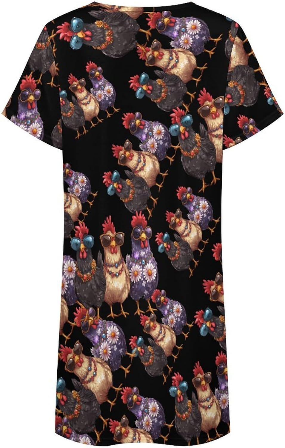 Three Hens Rooster Glasses Women's Nightgowns Short Sleeve Night Shirts Sleepwear Soft Sleep Dress Pajamas