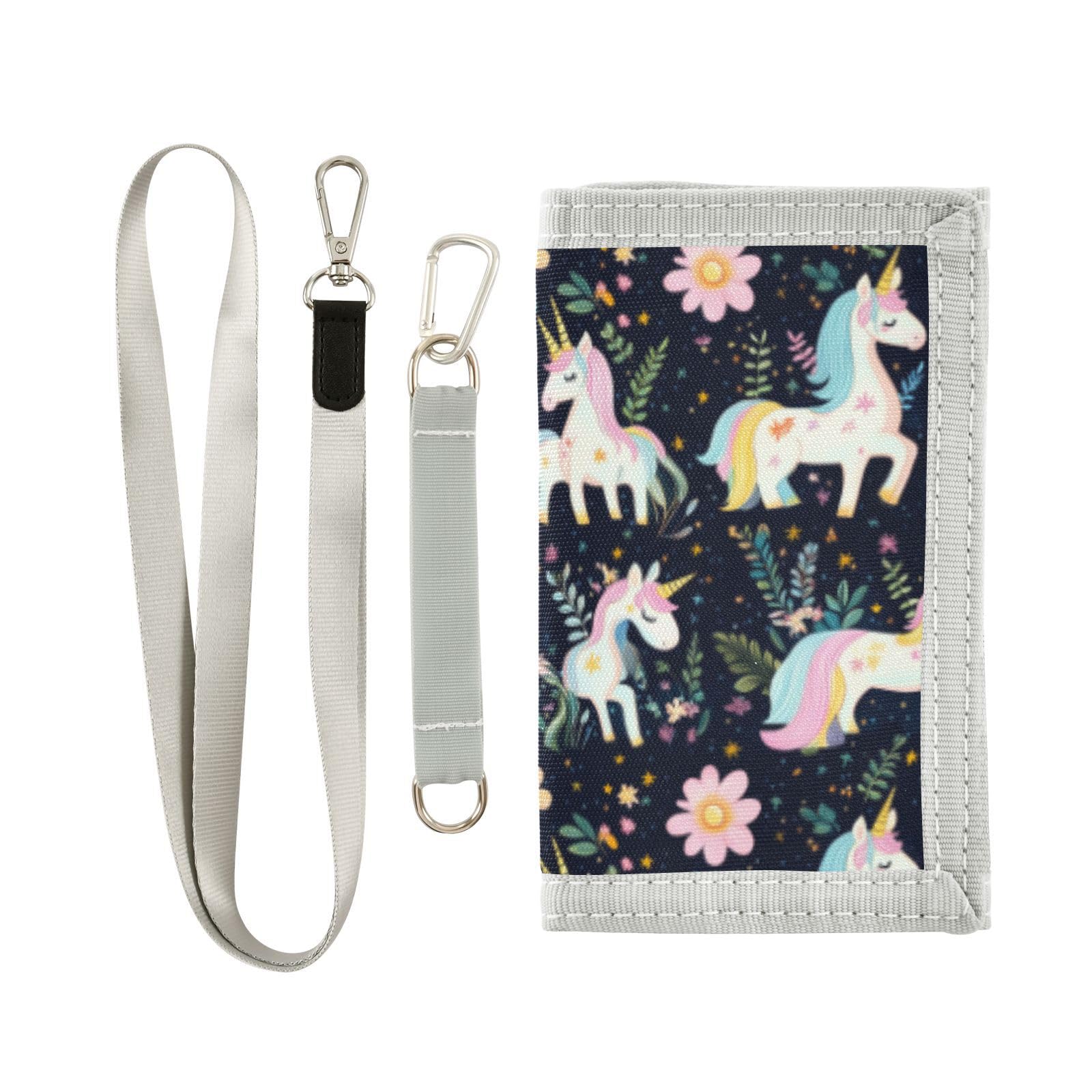 Wusikd Magical Unicorns Kids Wallet for Boys Girls Flowers Toddler Trifold Wallet Novelty Wallet for Teens Women Men