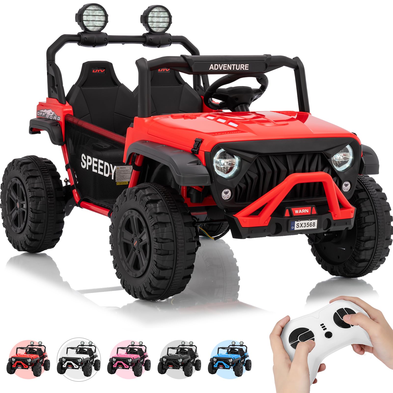 2 Seater Ride on Car for Kids, 24V Ride on Toy, Fast 4.97MPH Truck, 4WD Kids Electric Vehicles with Remote Control, Spring Suspension, Front & Behind