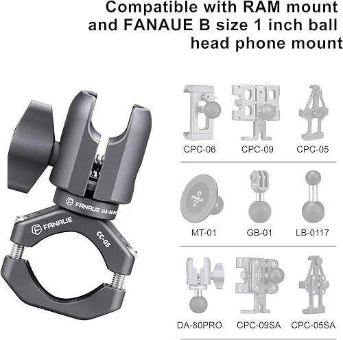 Miniatura 2 de FANAUE Brazo de enchufe único con abrazadera de manillar base de perno en U compatible con soportes RAM, cabezal de bola de 1 pulgada y soporte para