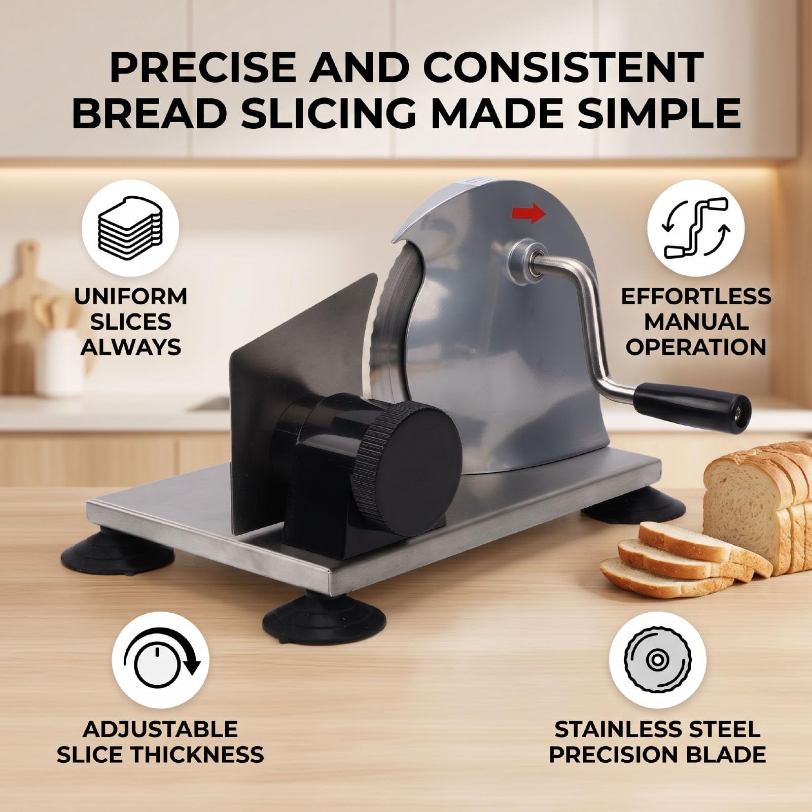 Rebanadora de Pan Ajustable para Hornear en la Cocina, Cortador de Pan Manual de Acero Inoxidable para Rebanar Versátil, 1 Unidad