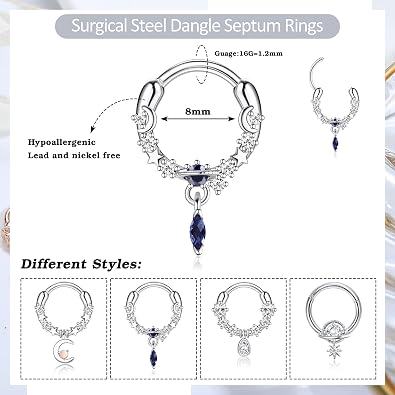12 Piercings Septum Acier Chirurgical 16G - Anneaux Nez Style Clicker Pour Femme