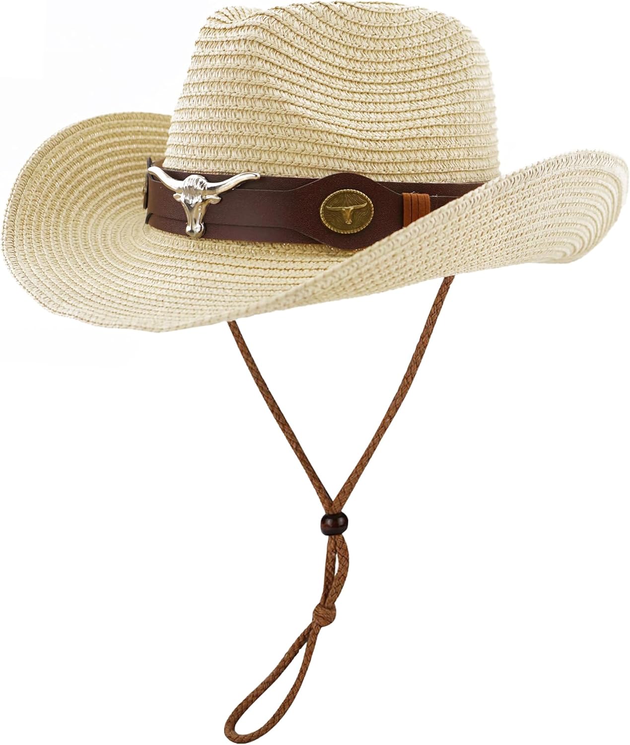 Straw Cowboy Hats Straw Cowgirl Hat Wide Shapeable Wide Brim Foldable Vacation Beach Sun Hat with Chin Strap