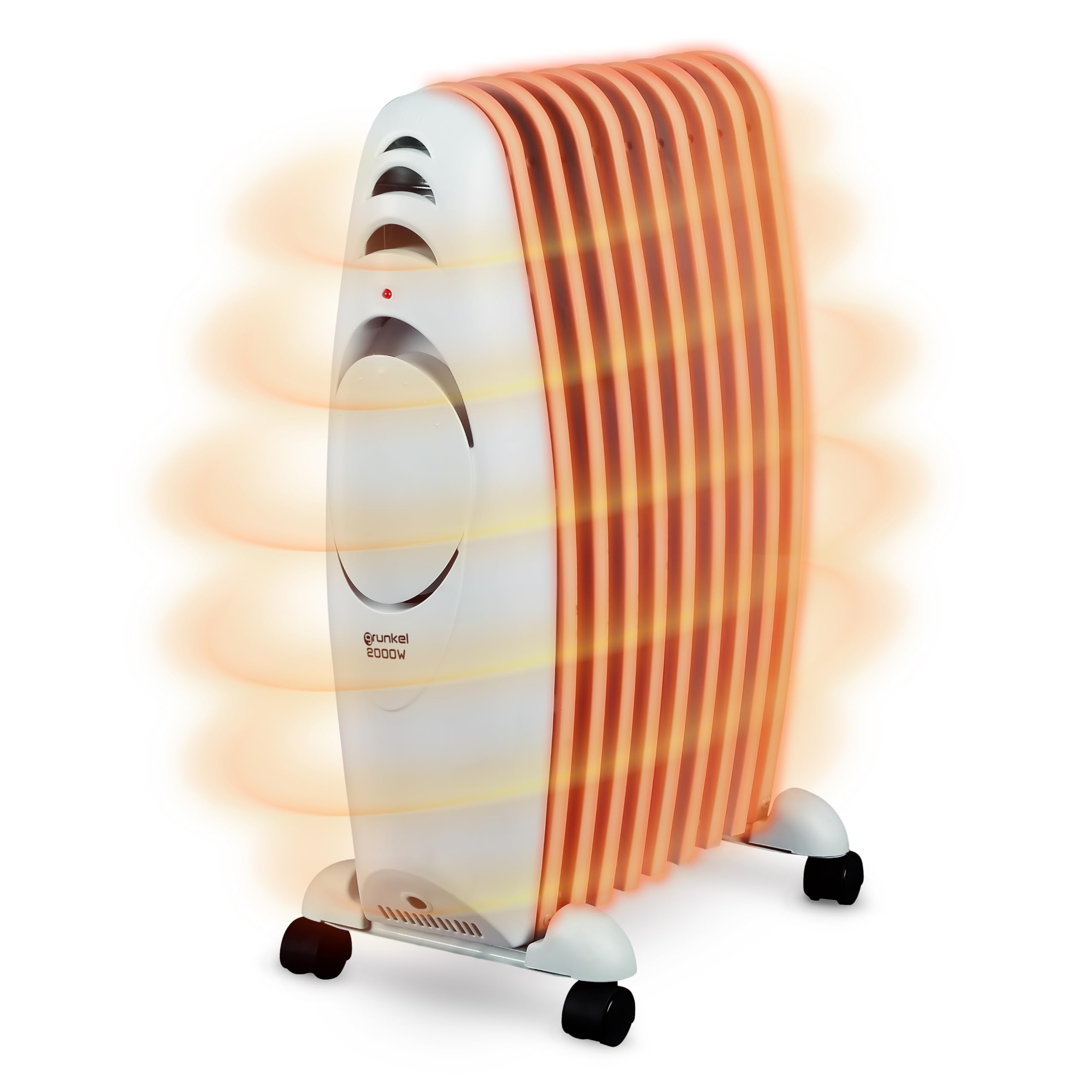 Grunkel - RAC-9EFIHEAT - Radiador de Aceite con 9 Elementos y 3 Niveles de Calor. con termostato Regulables y protección contra sobrecalentamiento. Base con Ruedas - Medidas: 34 x 14 x 58cm - 2000W