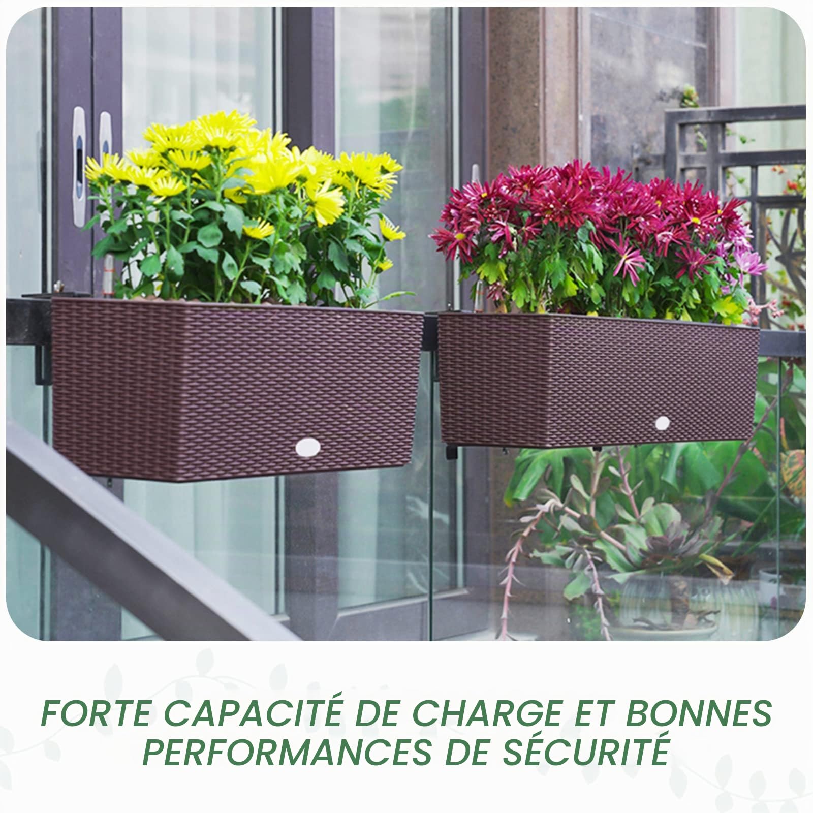 Support de jardinière réglable pour jardinière - Pour terrasse, jardin, clôture, pergola, balcon