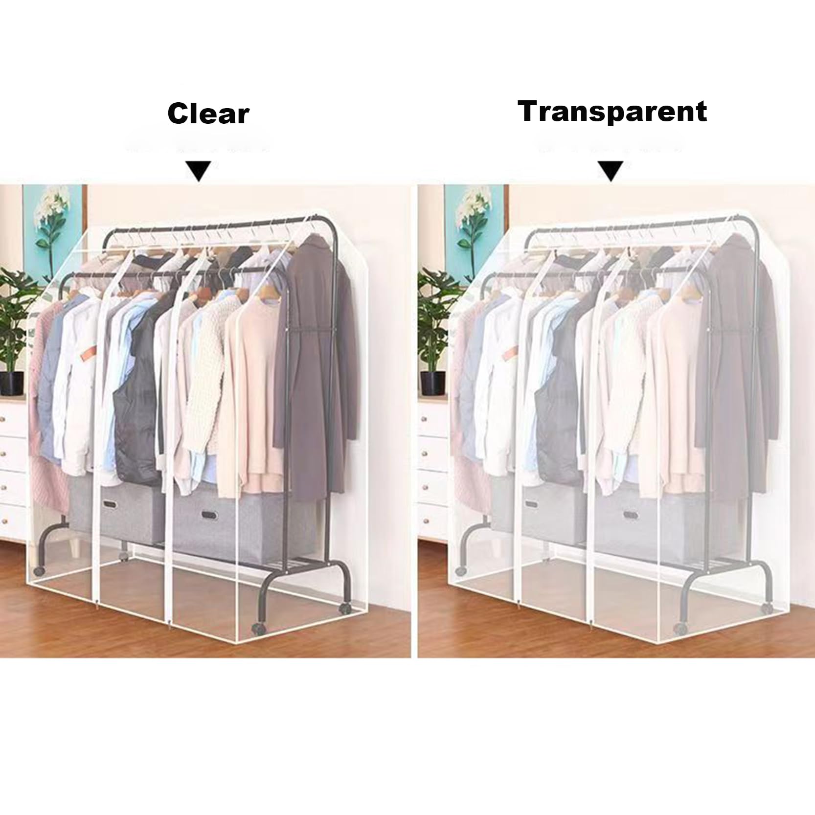 kleiderständer Abdeckung Transparente,staubdicht, Protector Schutzhülle für Kleiderständer,mit haltbaren Reißverschlüssen,Abdeckung Kleiderstange,Extrabreite 29,52 Zoll,B 160x75x150cm