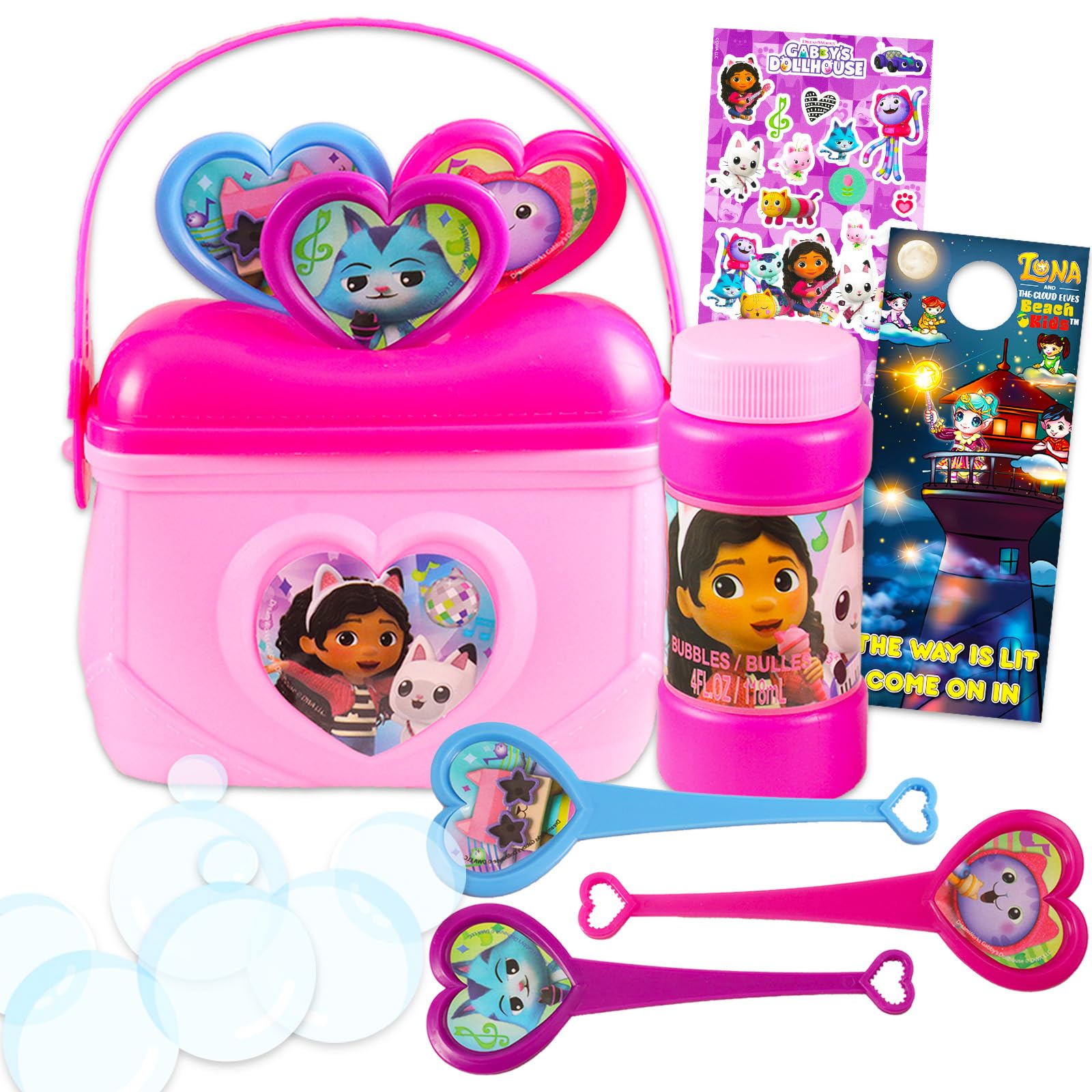 DreamWorks Gabby's Dollhouse Bubble Wand Toys for Kids - Bundle with Toy Purse with Bubble Wands, Stickers, More | Gabby's Dollhouse Outdoor Playset for Girls