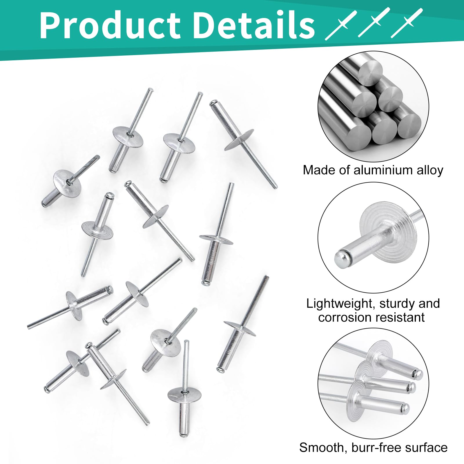 Aluminium Blind Rivets with Large Head, Flange Pop Rivets 4.8 x 20 mm (16 mm Head), Silver Rivets for Vehicles Furniture - Image 4