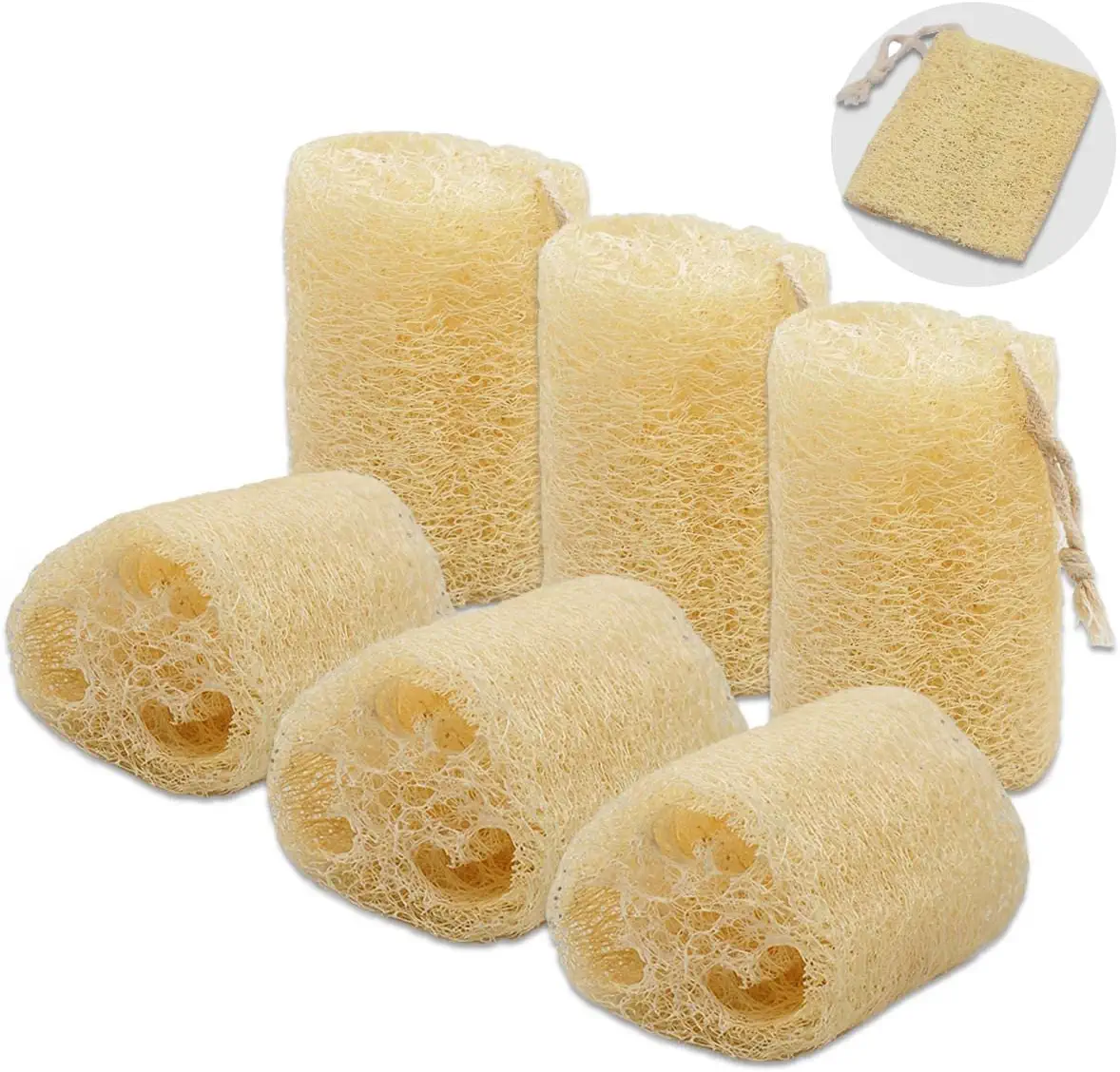 Organic Natural Loofah Sponge, Unbleached, 6 Pcs Luffa in Bulk, Eco Friendly Deep Clean Exfoliating Bath Scrubber for Adults, Men and Women Shower and Body Skin Care