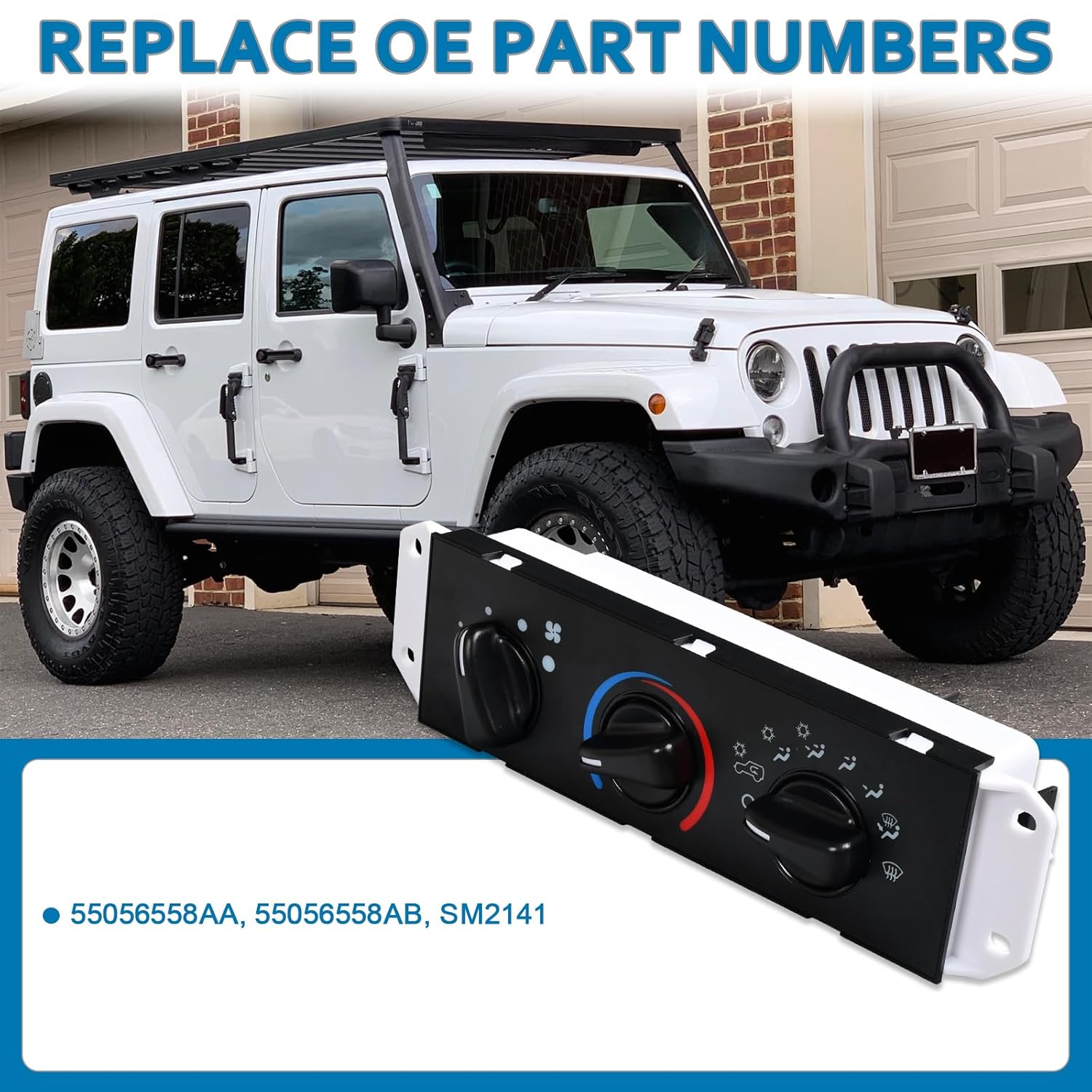 Front A/C Heater Climate Control Module Panel Compatible with 2005-2006 Jeep Wrangler Rubicon, SE, Sport, Unlimited, Unlimited Rubicon, X 2.4L L4 4.0L L6 Gas Replace# 55056558AA, 55056558AB