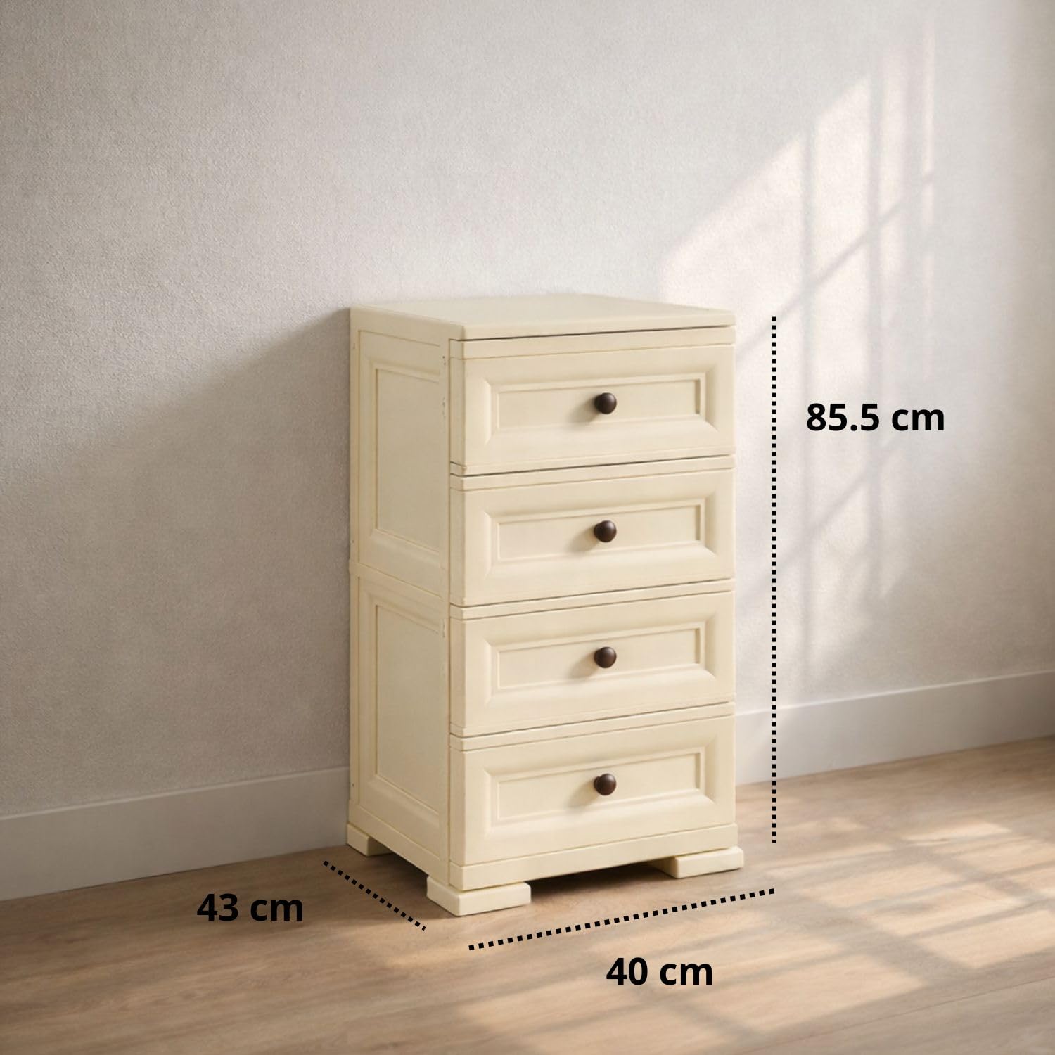 Cassettiera Alta in Plastica con 4 Cassetti Piccoli, Mobile Contenitore Compatto per Organizzazione Casa, Cassettiera Salvaspazio per Ingresso e Zona Giorno, 40x43x85,5 cm (Angora)