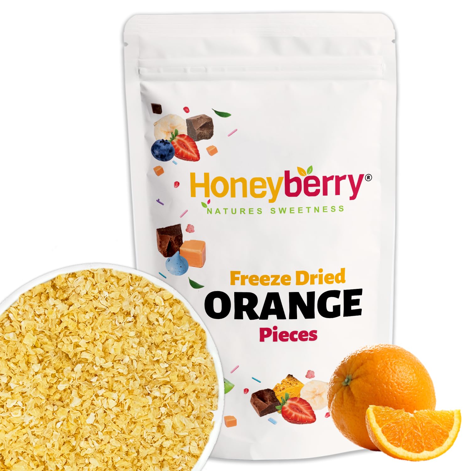Freeze Dried Orange Pieces 100g - Crispy Dehydrated Peeled Orange Snacks - for Baking, Cake Decorations, Ice Cream Toppings, Jellies, Muesli, Cocktails, Drinks- Edible Citrus Fruit Oranges Cut Cubes