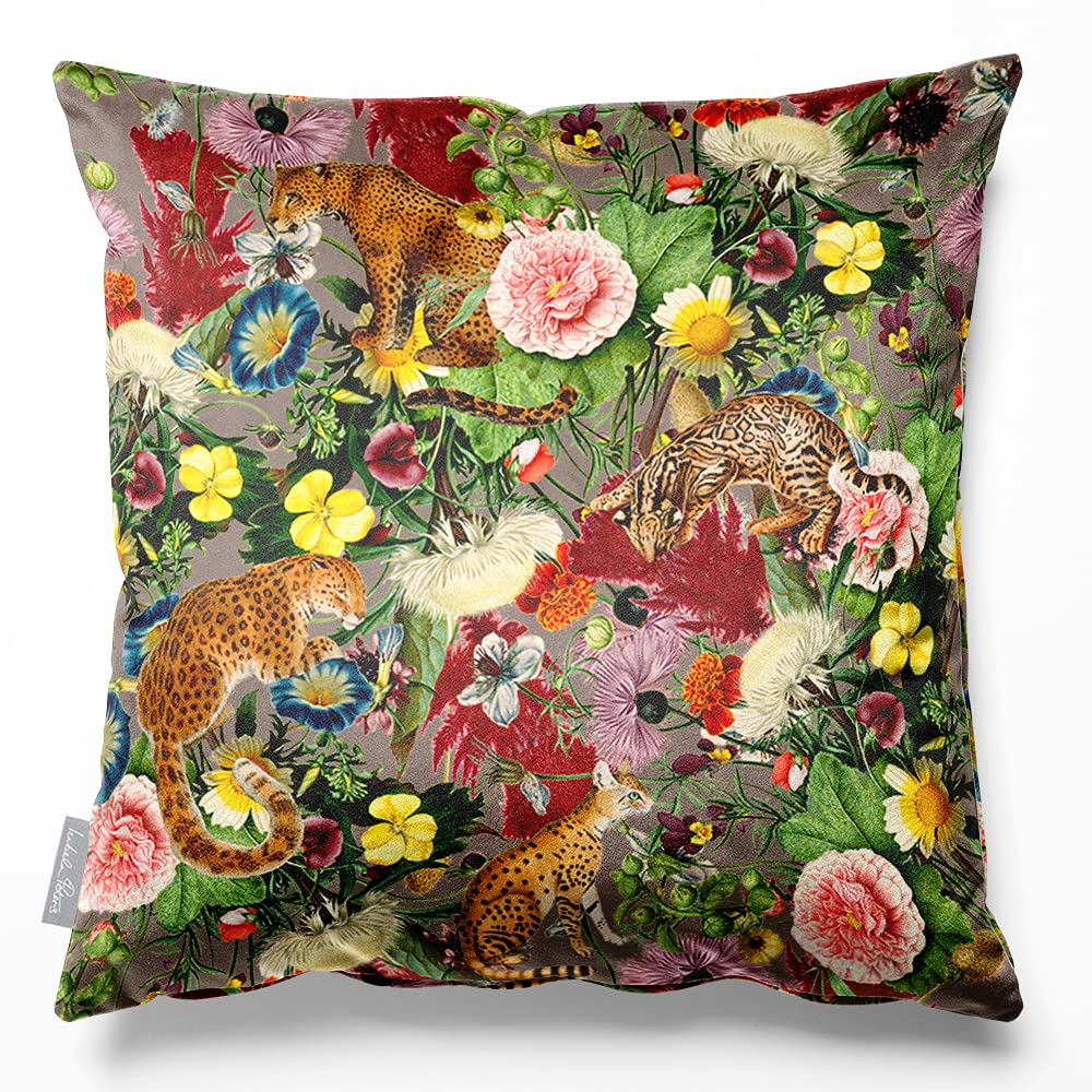 Izabela Peters Dovedale Stone Eco-Friendly Velvet Cushions - Junglescape 60 Cm, Chair & Sofa Cushions