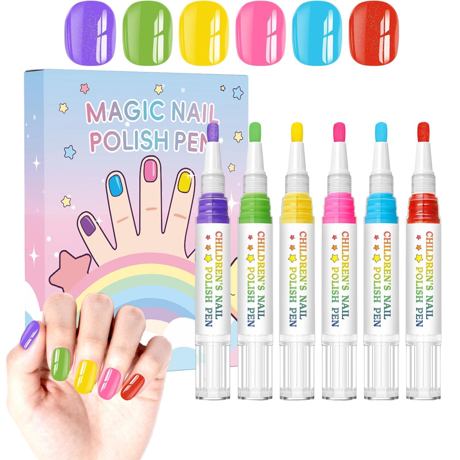 Lápices de esmalte de uñas para niños, 6 colores, de secado rápido, resistente al agua, para uñas de dedos, para manicura, cumpleaños, Navidad, niñas y uñas