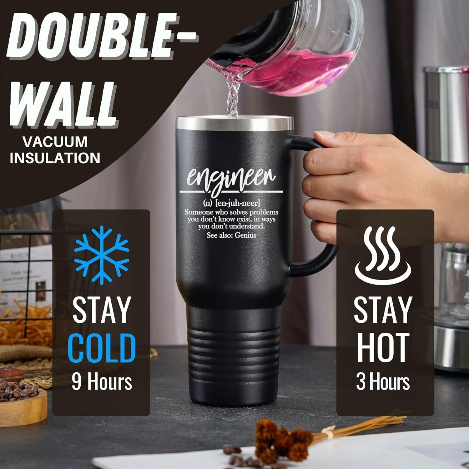 Onebttl Engineer Gifts for Men, Engineering Mug for Civil Chemical Aerospace Men, Mentor on Birthday Christmas, 40oz Stainless Steel Tumbler with Handle, Lid and Straw, Black - Image 3